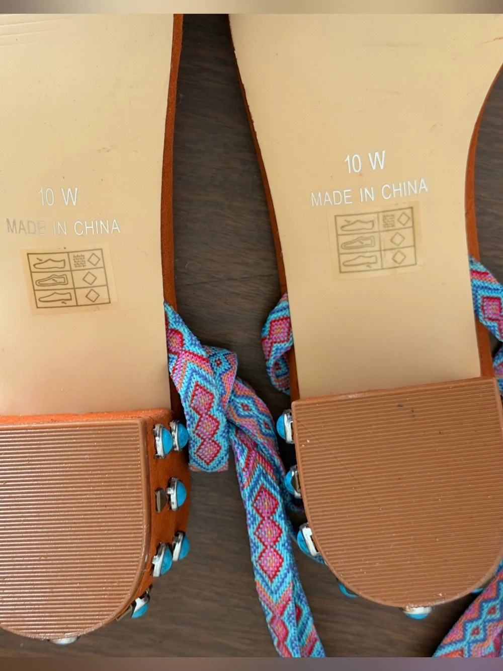 Monroe & Main size 10 Brown Lace-Up Block Heel Sandals Turquoise NEW no tags